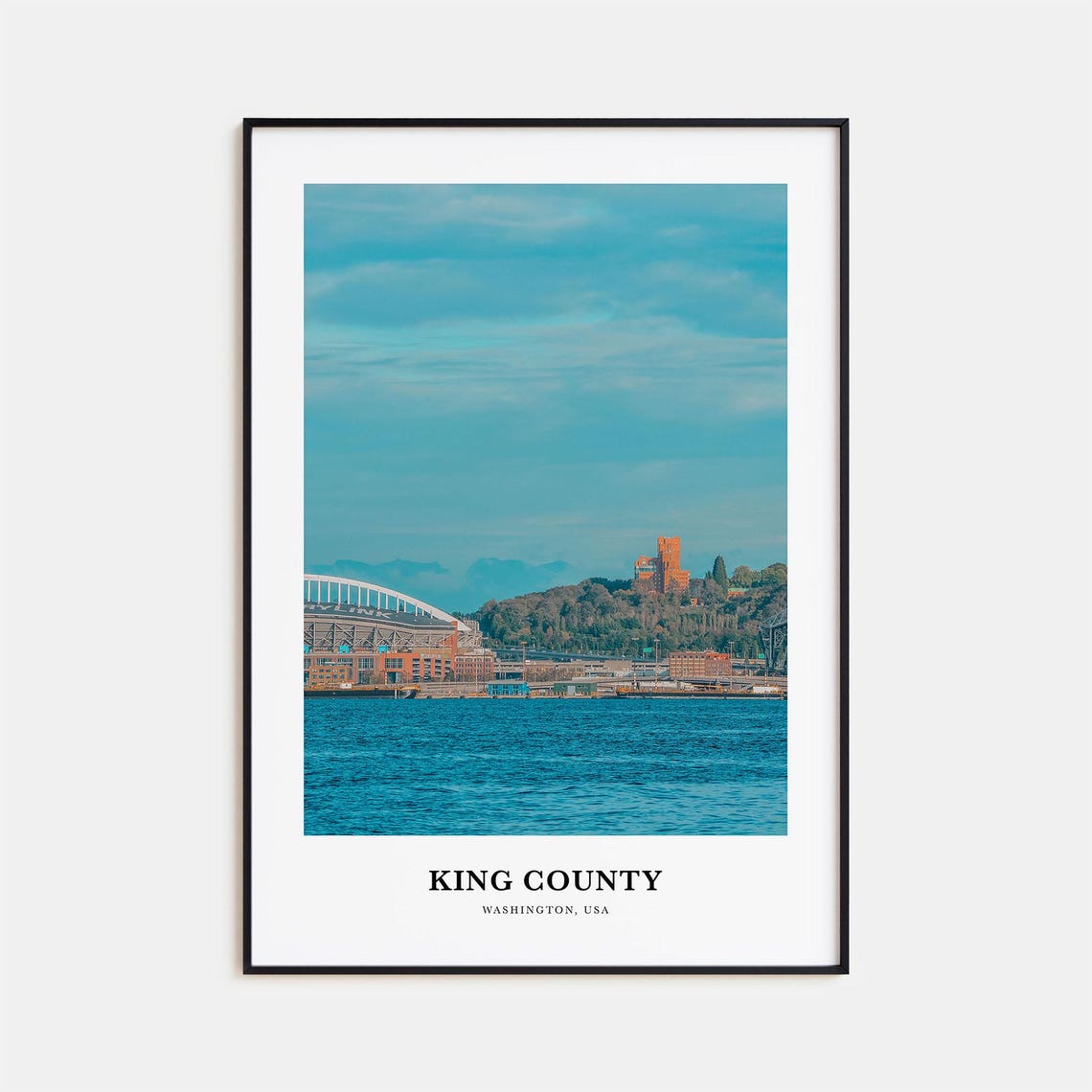 King County Washington Waterfront Stadium City Skyline Travel Poster