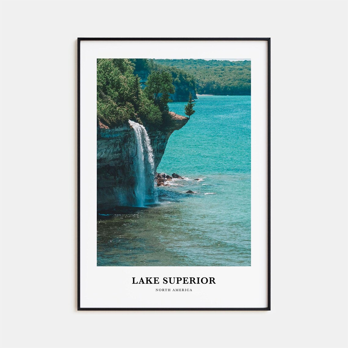 Lake Superior Waterfall Cliff Turquoise Water Travel Photo Poster