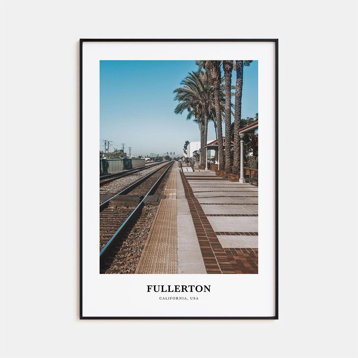 Fullerton California Train Station Palm Lined Platform Travel Poster