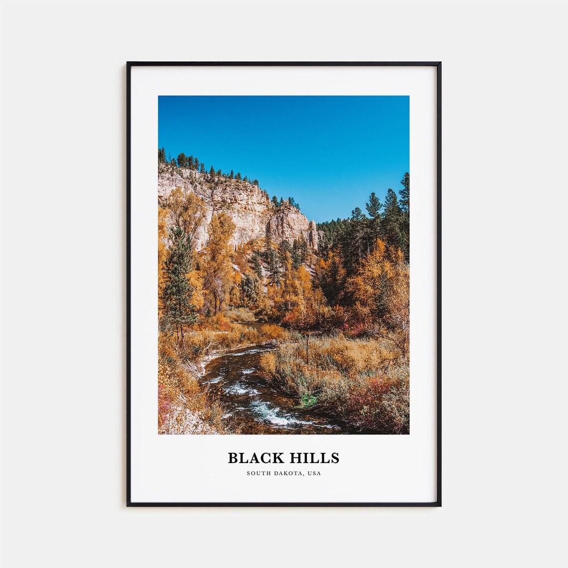 Black Hills South Dakota Autumn Creek Canyon Minimalist Travel Poster