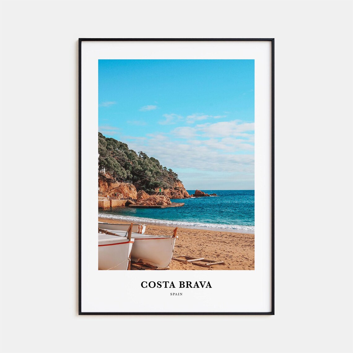 Costa Brava Spain Sandy Cove With Boats Rocky Coast Photo Poster