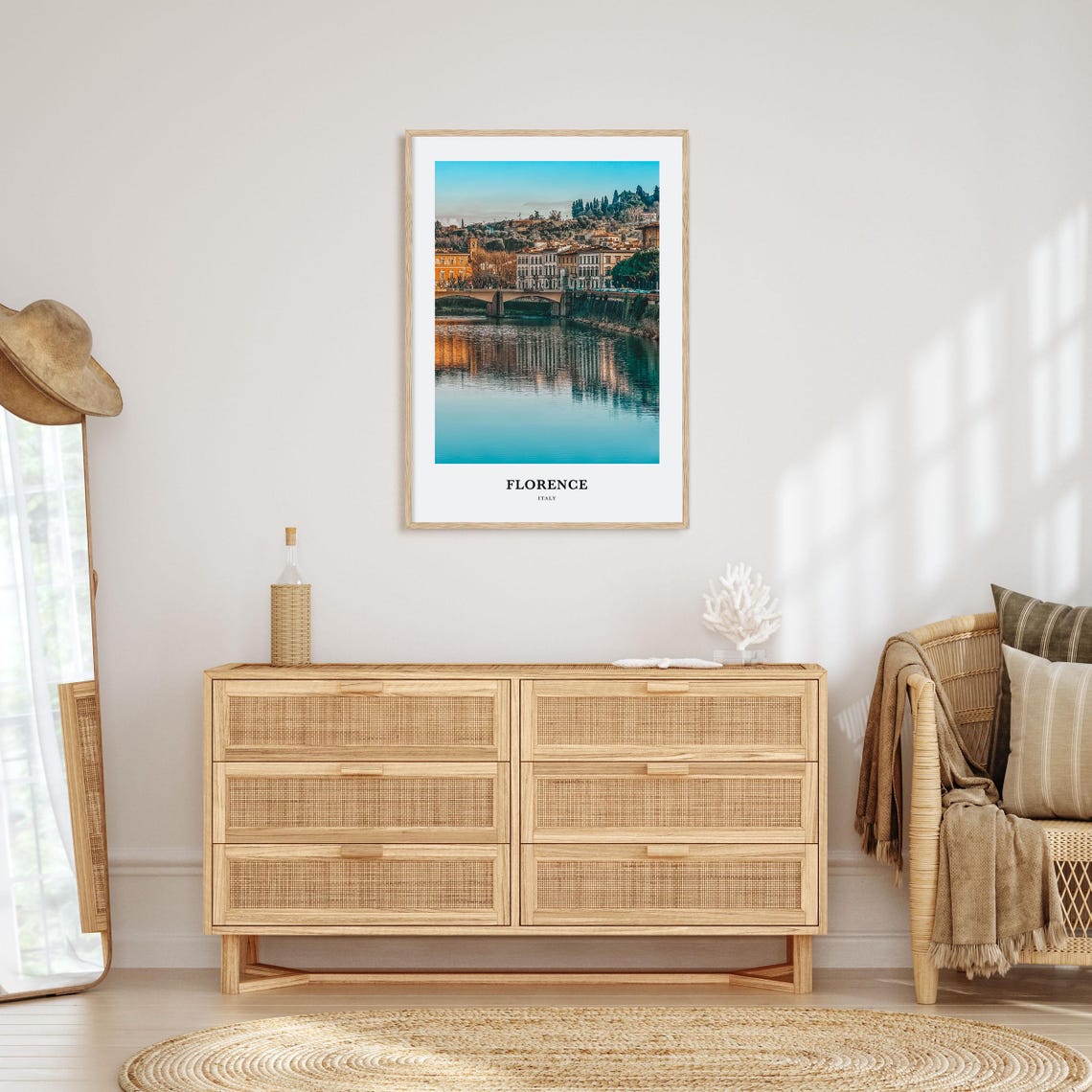Florence Italy Arno River Bridge Reflection Golden Travel Poster - Image 2