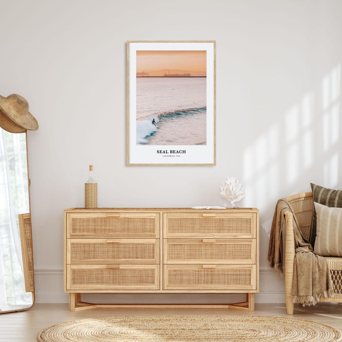 Seal Beach California Surfer Riding A Wave At Sunrise Poster - Image 2