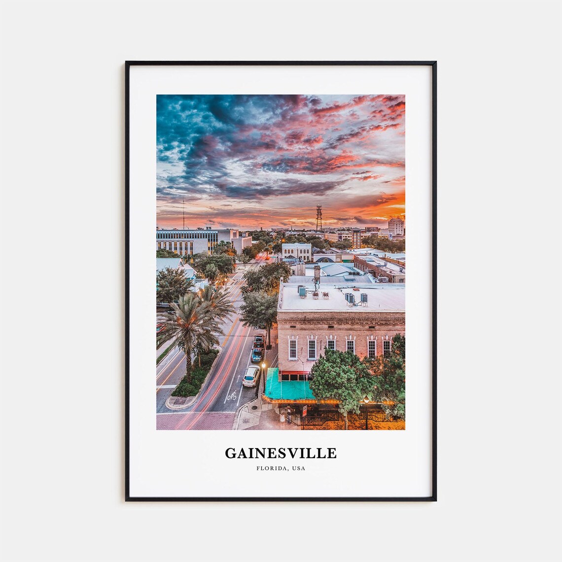 Gainesville Florida Downtown Sunset Dramatic Sky Travel Poster