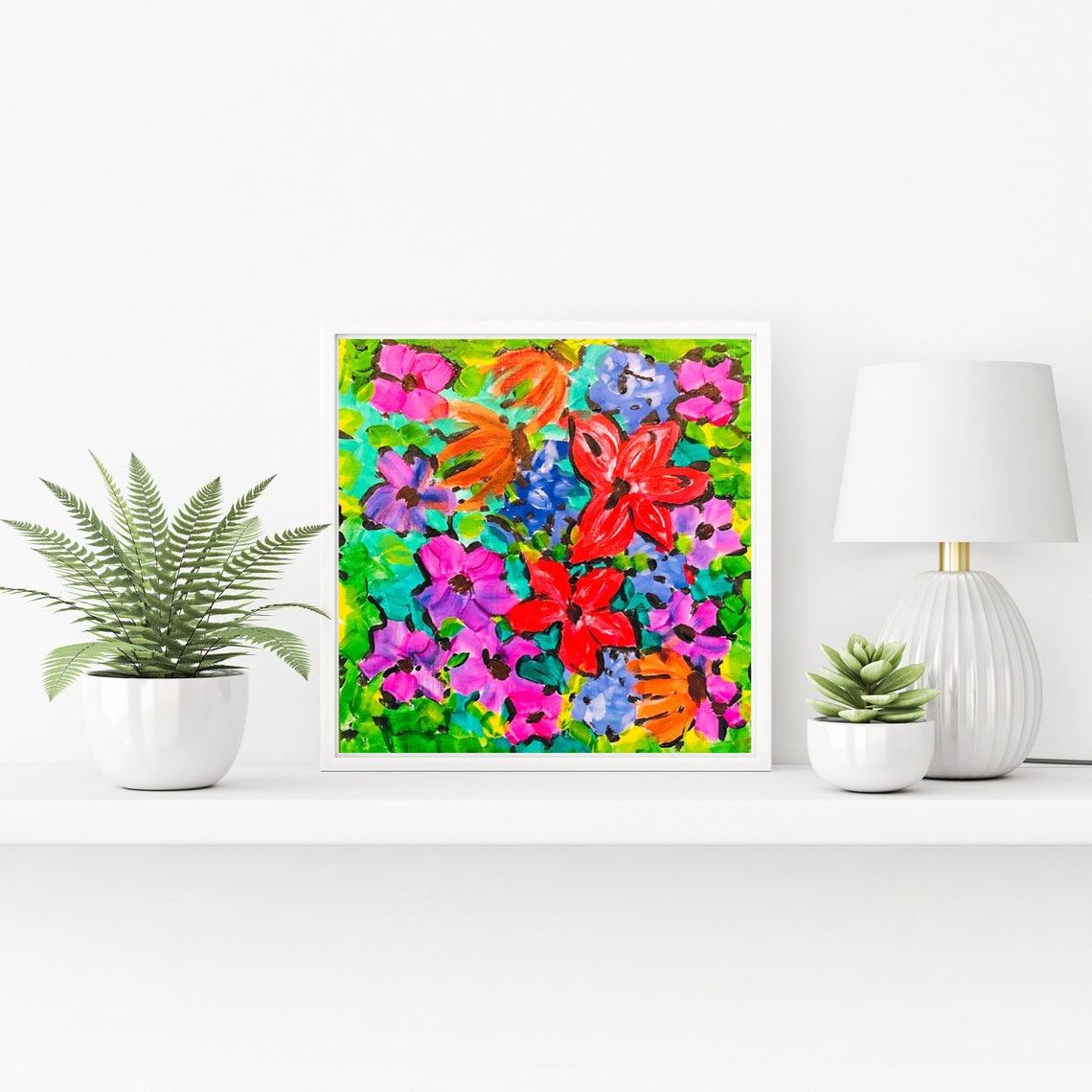 Dense Jewel Tone Flower Garden Colorful Botanical Art Poster