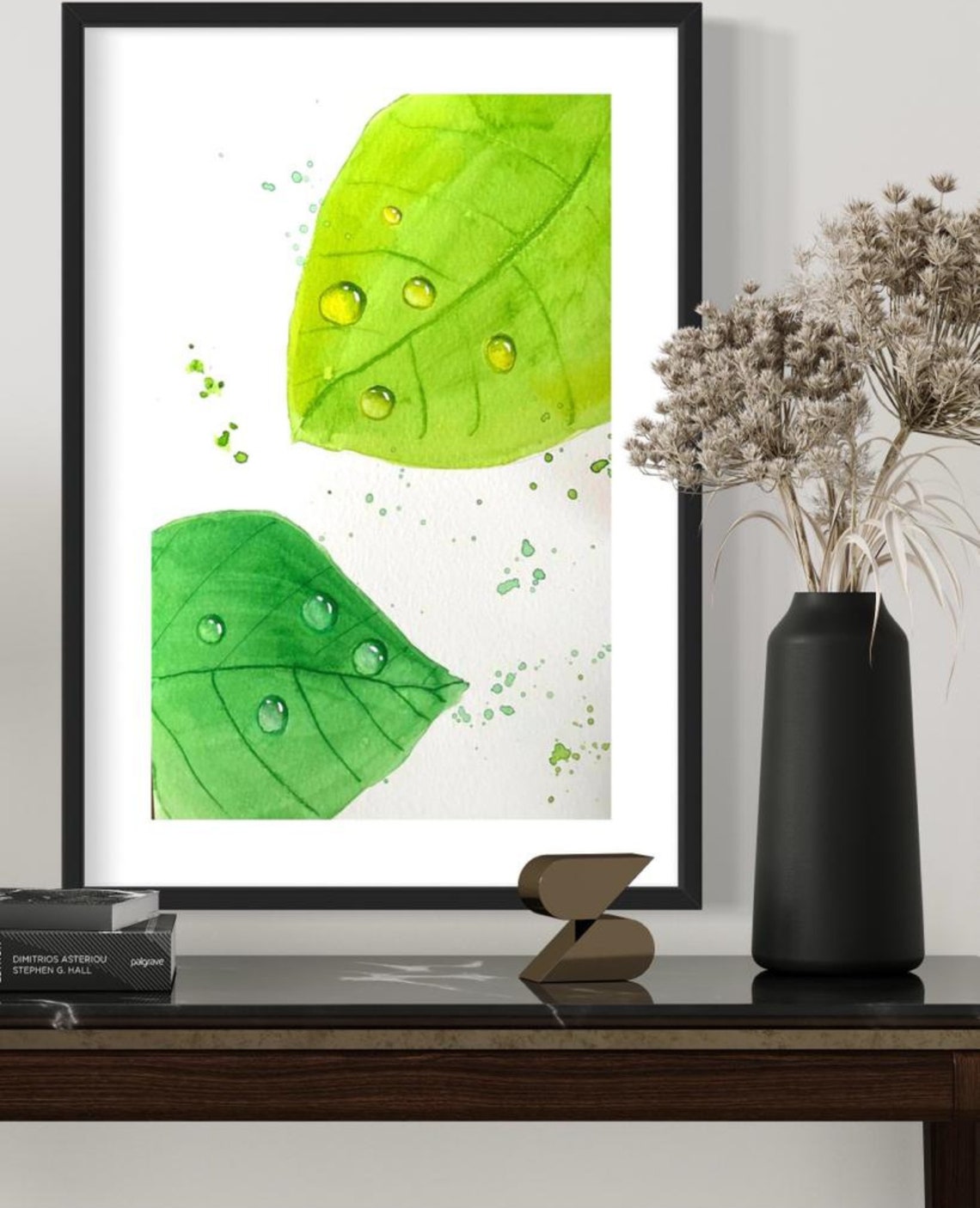 Fresh Green Leaves with Sparkling Water Droplets Botanical Poster - Image 2