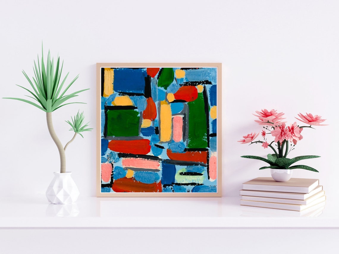Geometric Blocks of Blue Red Green Abstract Modern Art Poster