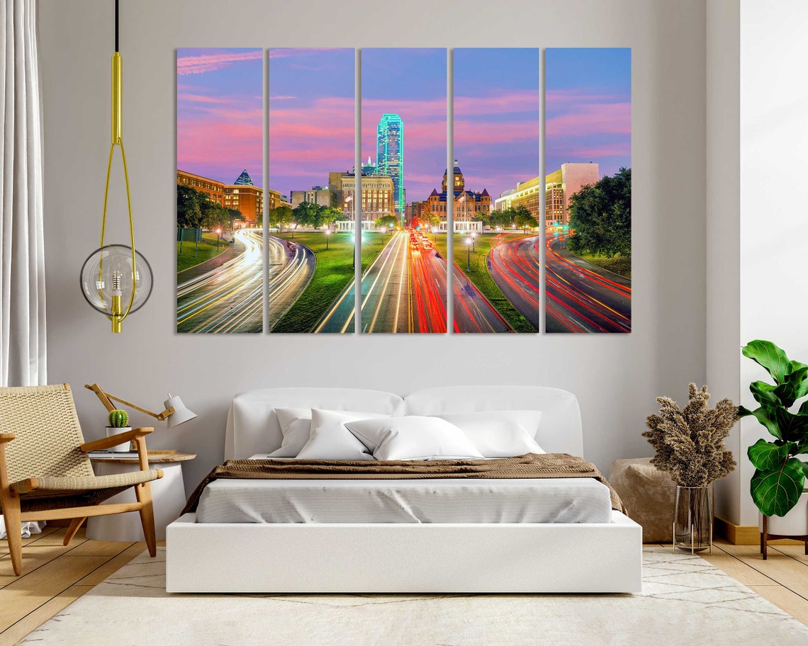Dallas Texas Skyline Sunset Highway Light Trails City Travel Poster - Image 5
