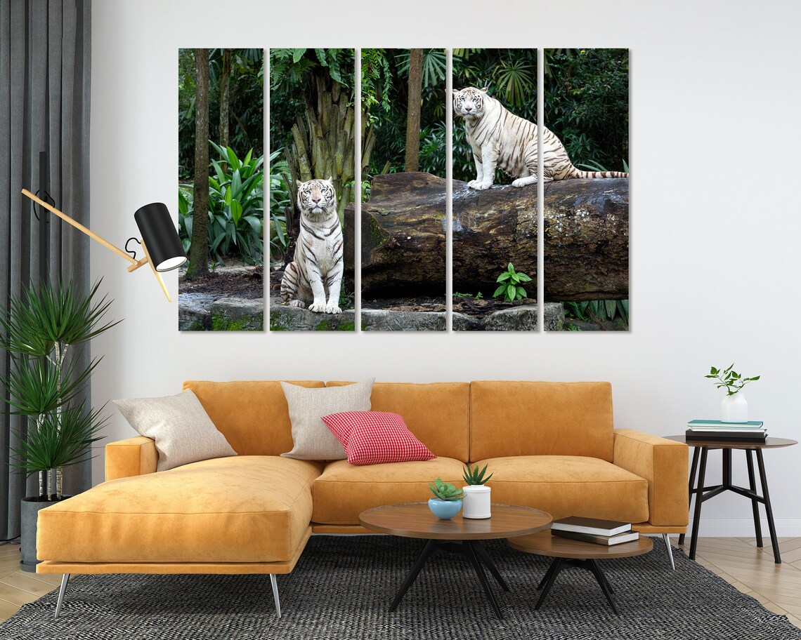 White Bengal Tigers Jungle Rocks Wildlife Photography Wall Decor Poster - Image 5
