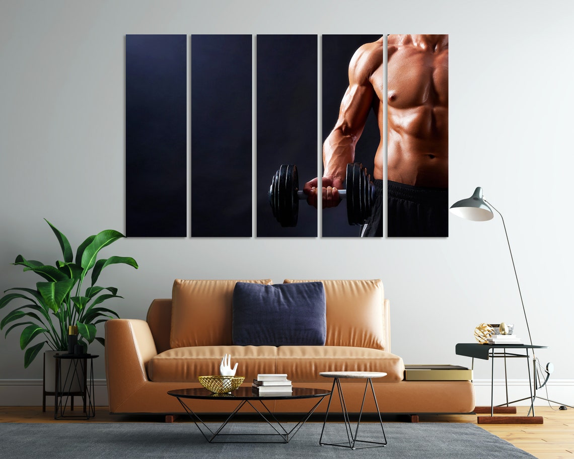 Muscular Man Dumbbell Curl Dark Background Fitness Gym Wall Art Poster - Image 7
