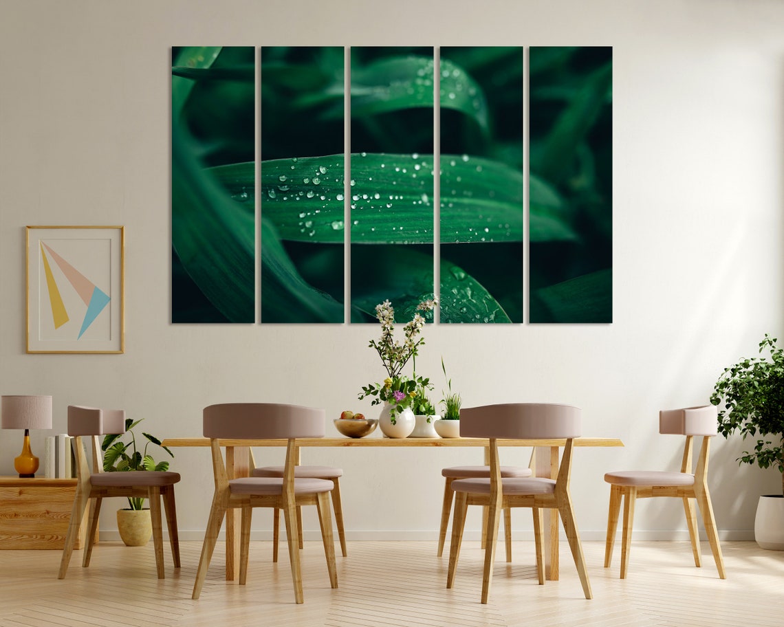 Morning Dew Drops on Green Leaves Fresh Botanical Macro Nature Poster - Image 6