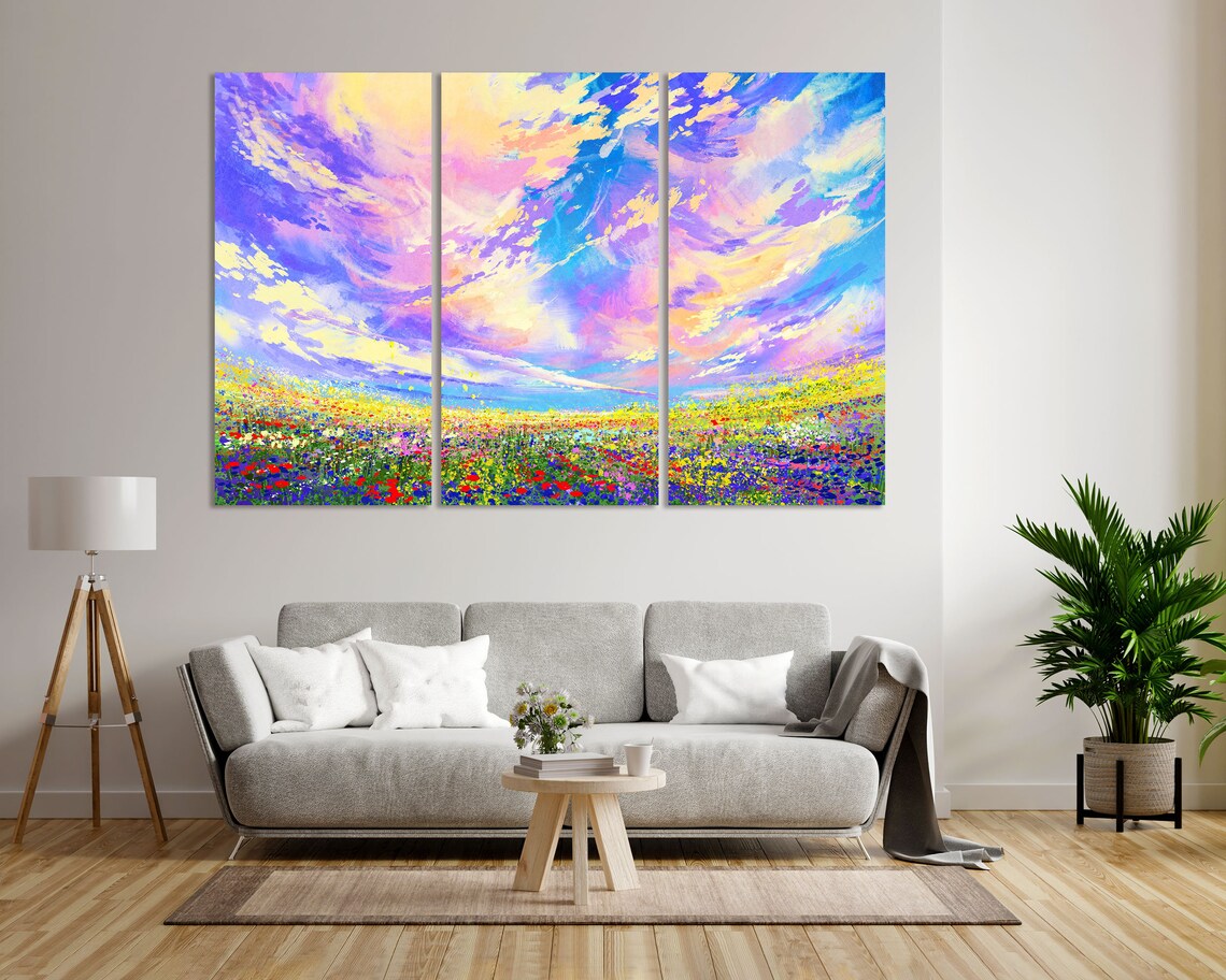 Colorful Abstract Wildflower Field Meadow Painting Vibrant Sky Print