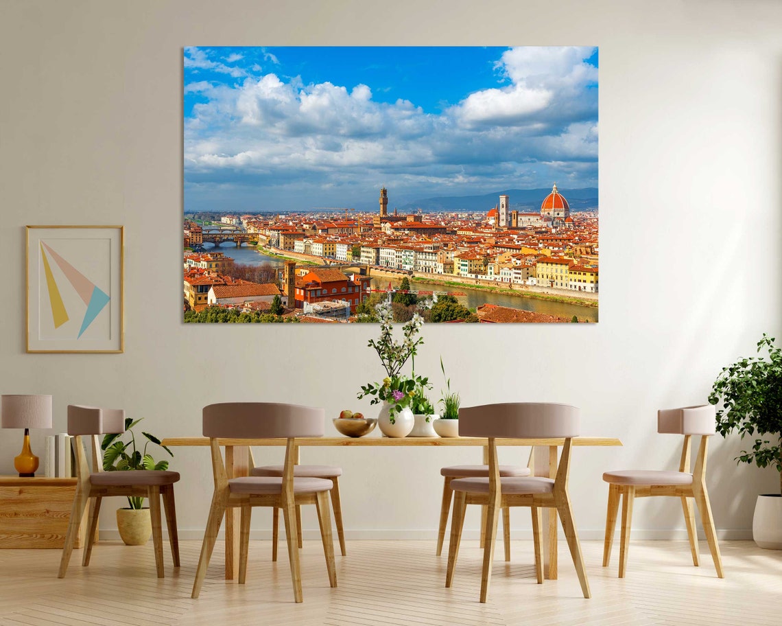 Florence Italy Panorama Arno River Duomo Red Rooftops Sunny Day Poster