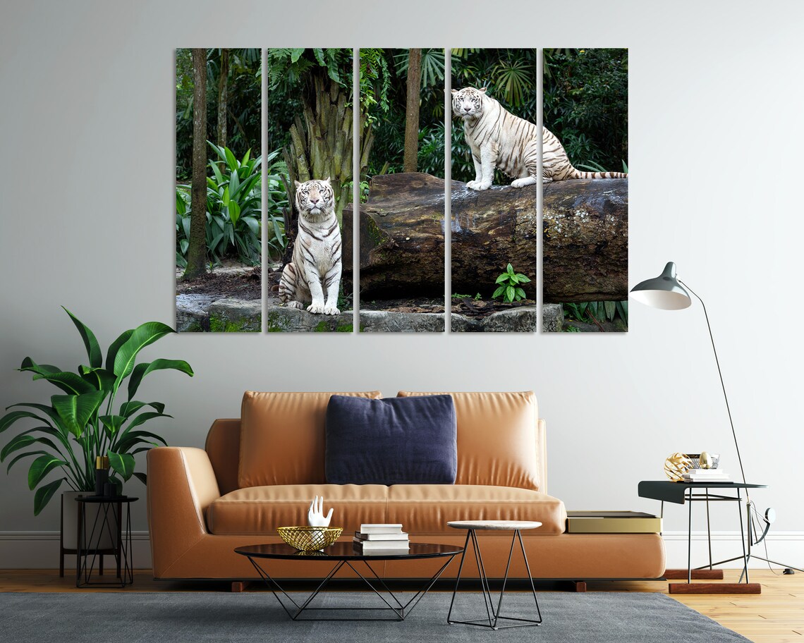 White Bengal Tigers Jungle Rocks Wildlife Photography Wall Decor Poster - Image 7