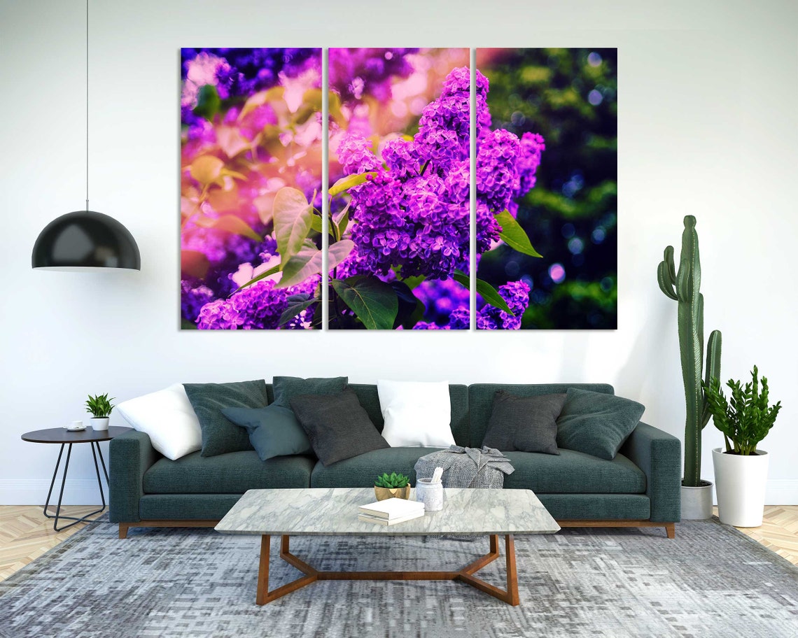 Purple Lilac Blossoms Close Up Spring Flower Garden Wall Art Print - Image 2
