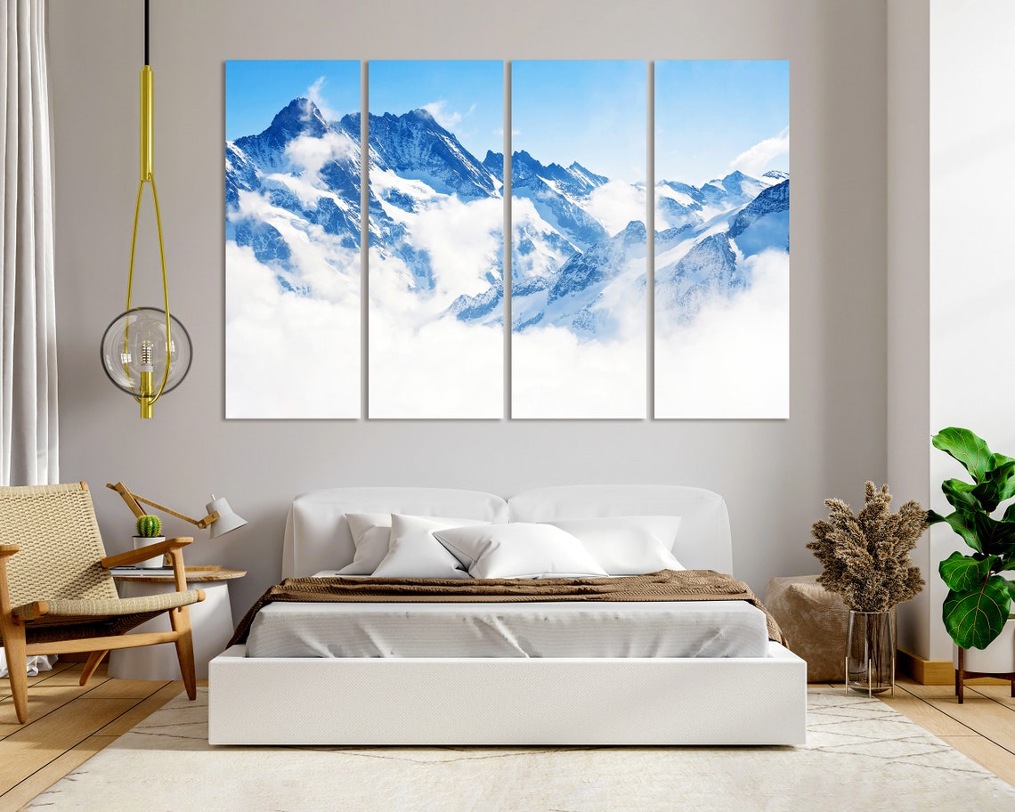 Snowy Blue Alps Peaks Towering Above White Clouds Mountain Poster - Image 8