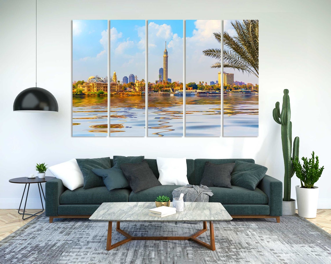 Cairo Egypt Nile River View with Cairo Tower and Palm Trees Poster - Image 2