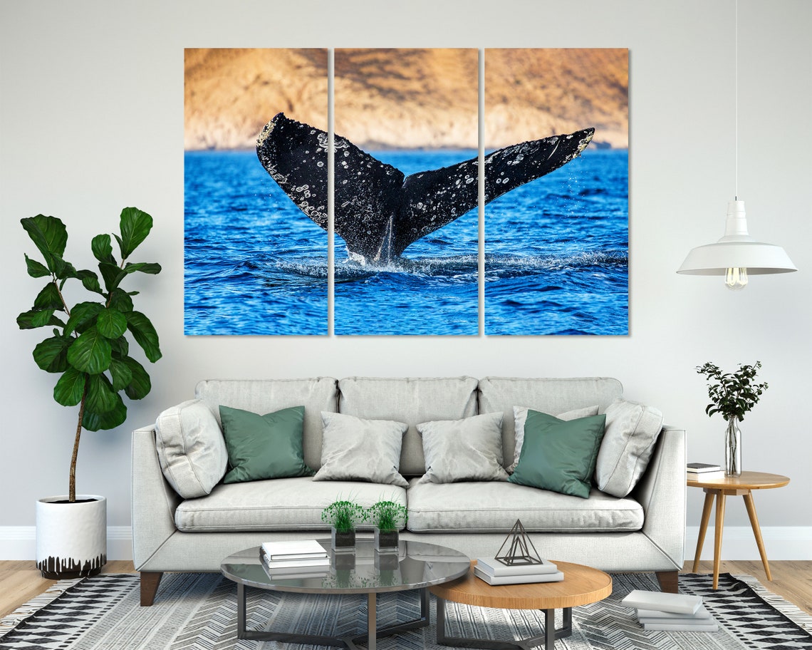 Humpback Whale Tail Flukes Breaching Blue Ocean Waves Wildlife Poster