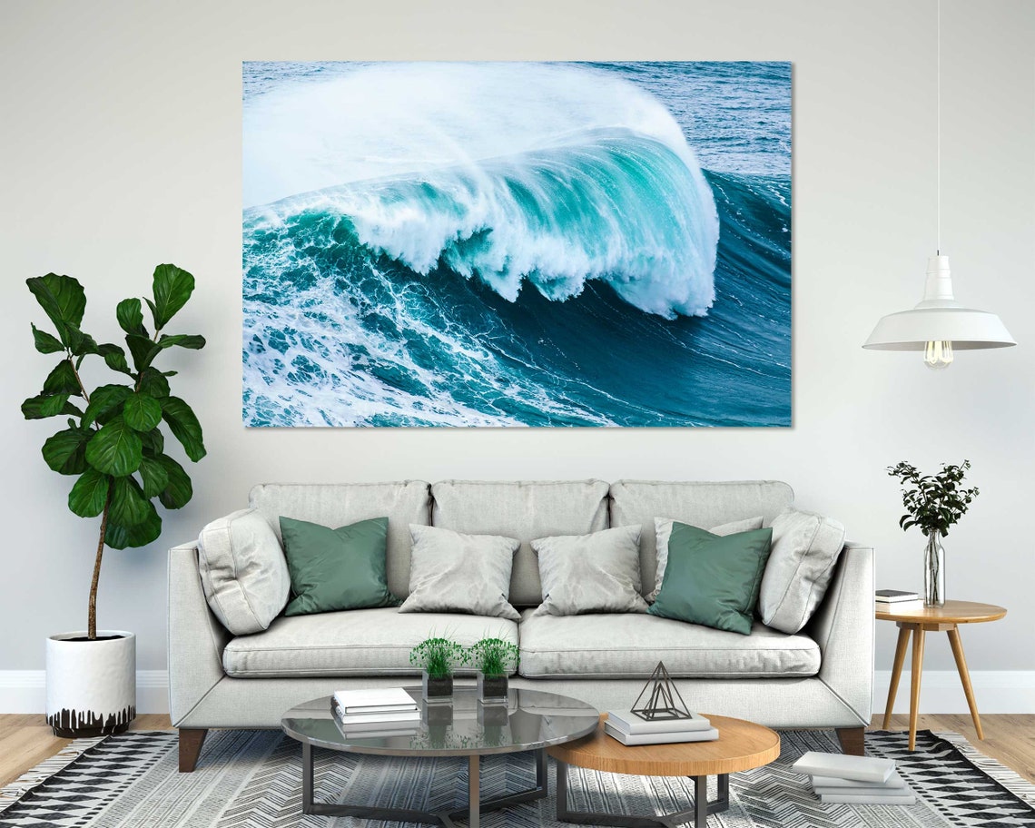 Giant Turquoise Ocean Wave Curling Surf Barrel Seascape Wall Poster - Image 4