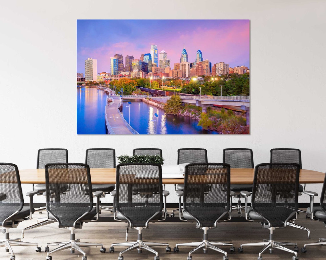 Philadelphia Downtown Skyline At Sunset Over Schuylkill River Poster - Image 4