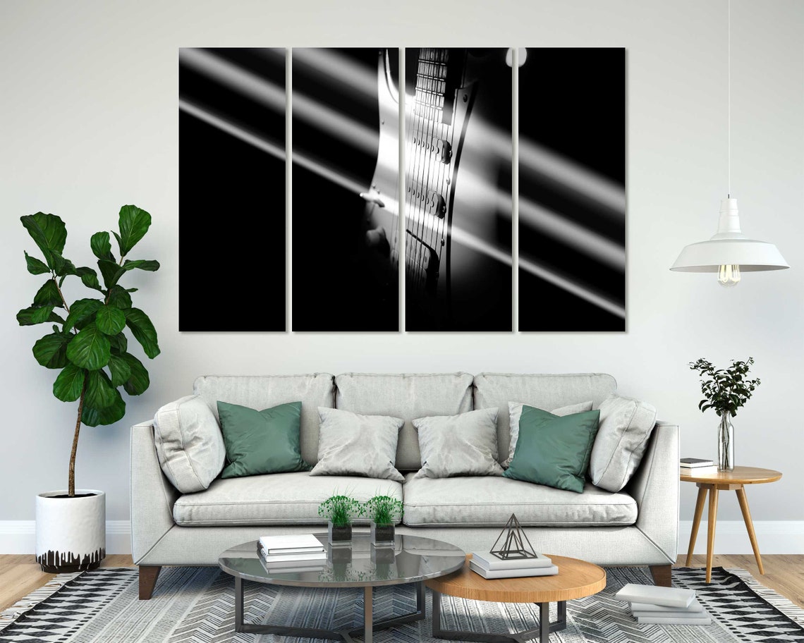Black White Electric Guitar Sunbeam Rays Music Lover Wall Decor Poster - Image 7
