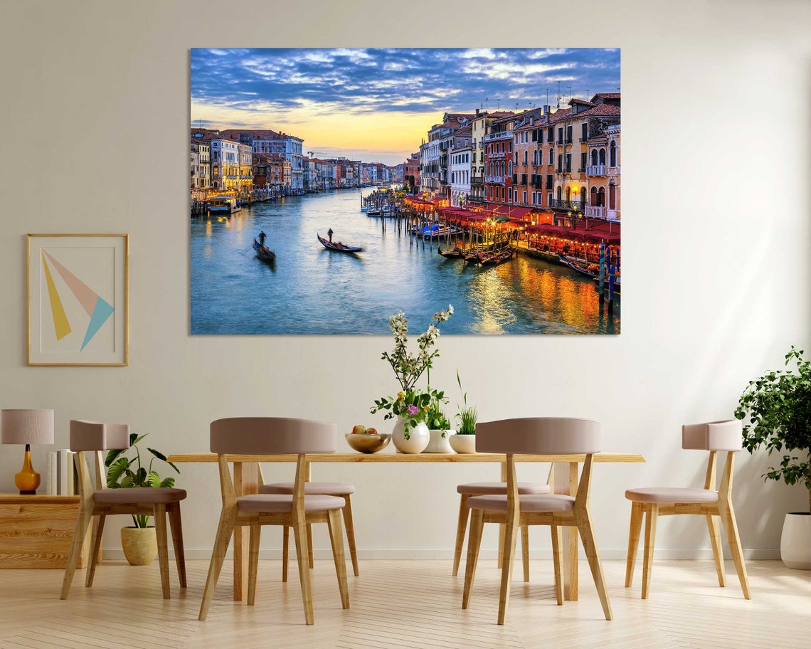 Venice Grand Canal Gondolas Sunset Colorful Waterfront Italy Poster