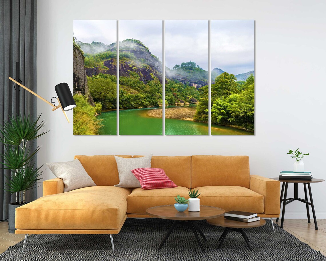 Misty Green Mountain River Valley Foggy Forest Landscape Photo Poster - Image 5