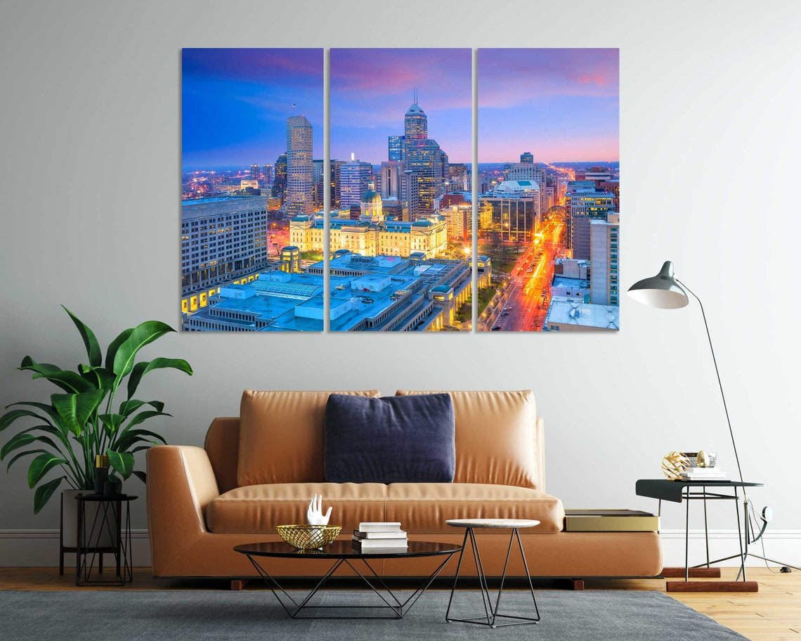 Indianapolis Skyline Sunset Downtown Indiana City Lights Travel Poster - Image 8