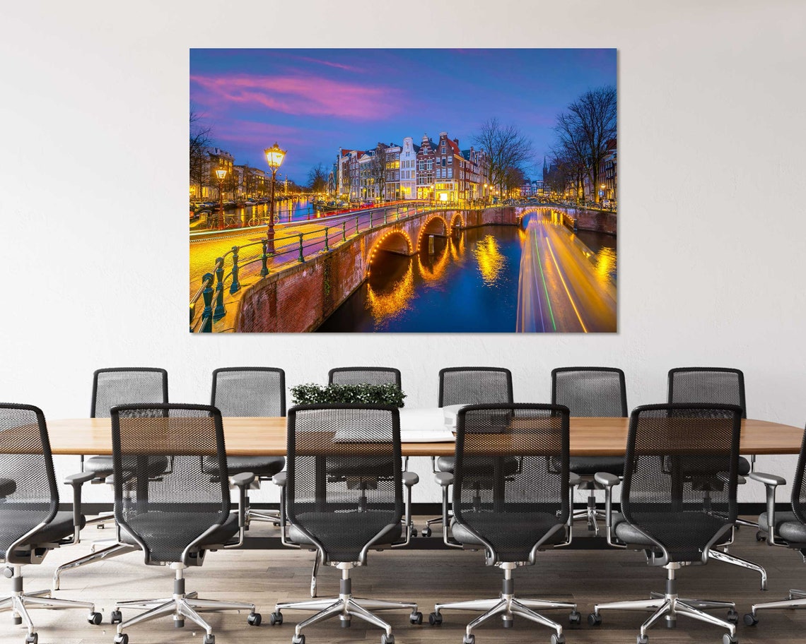 Amsterdam Canal Bridges Evening Lights Netherlands City Travel Poster - Image 4
