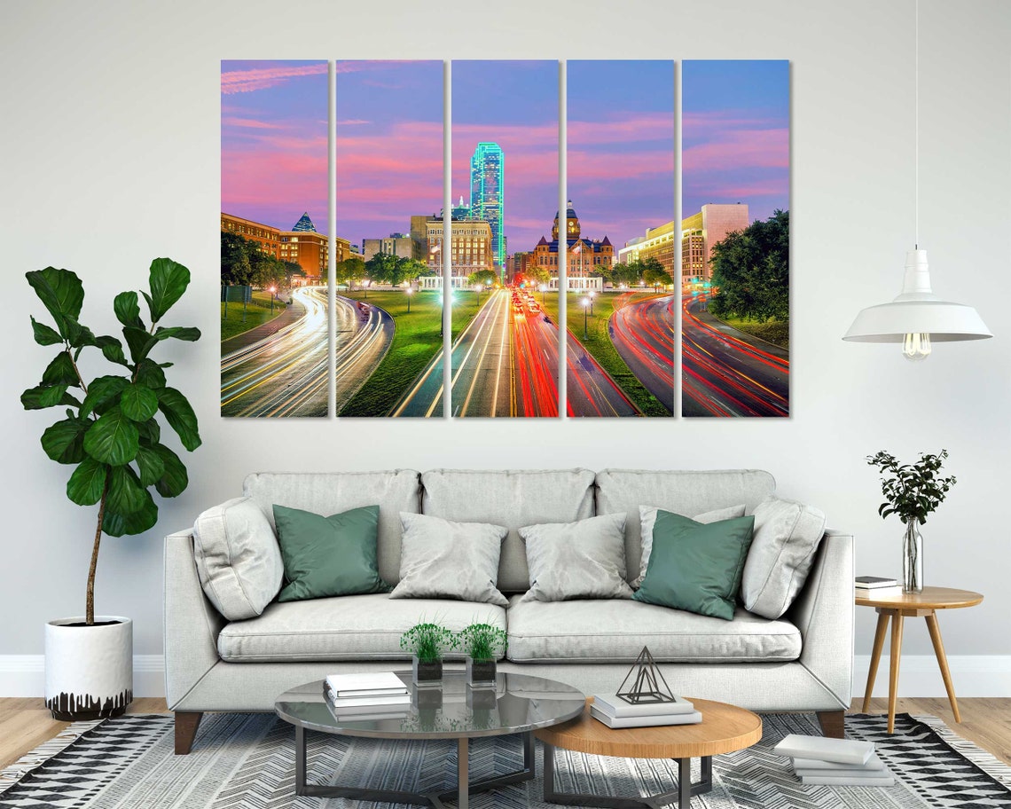 Dallas Texas Skyline Sunset Highway Light Trails City Travel Poster - Image 7