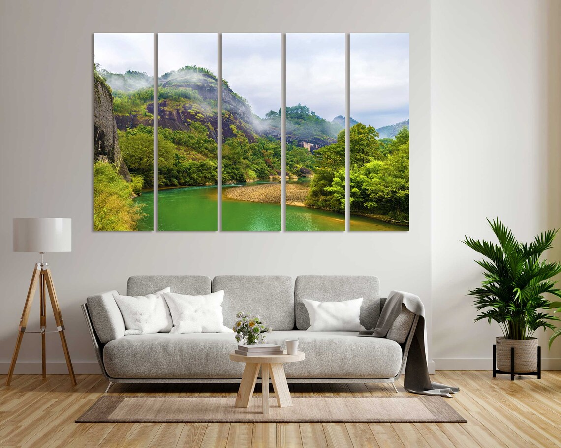 Misty Green Mountain River Valley Foggy Forest Landscape Photo Poster - Image 8