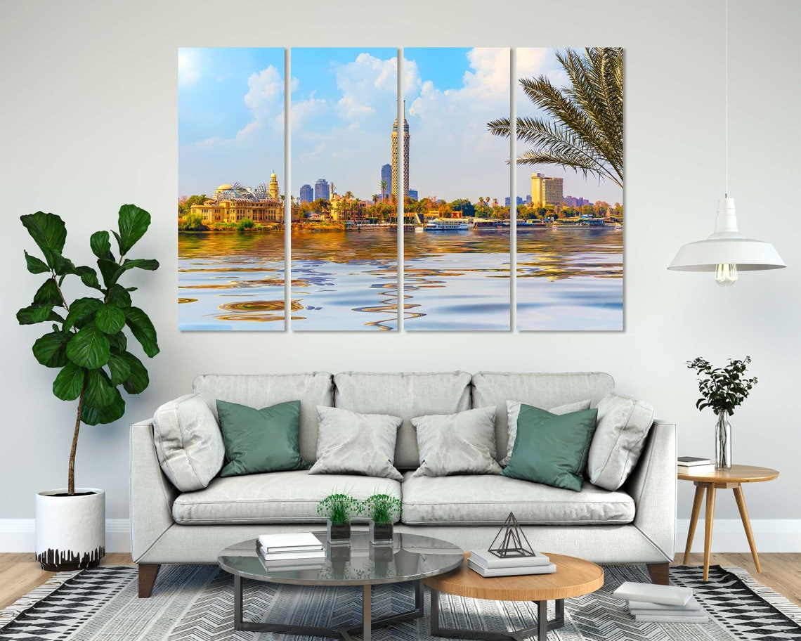 Cairo Egypt Nile River View with Cairo Tower and Palm Trees Poster - Image 7