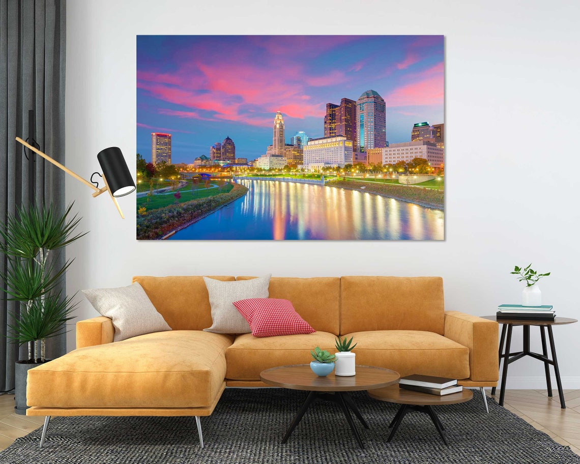 Cleveland Ohio Downtown Skyline Sunset River Reflections Travel Poster - Image 4