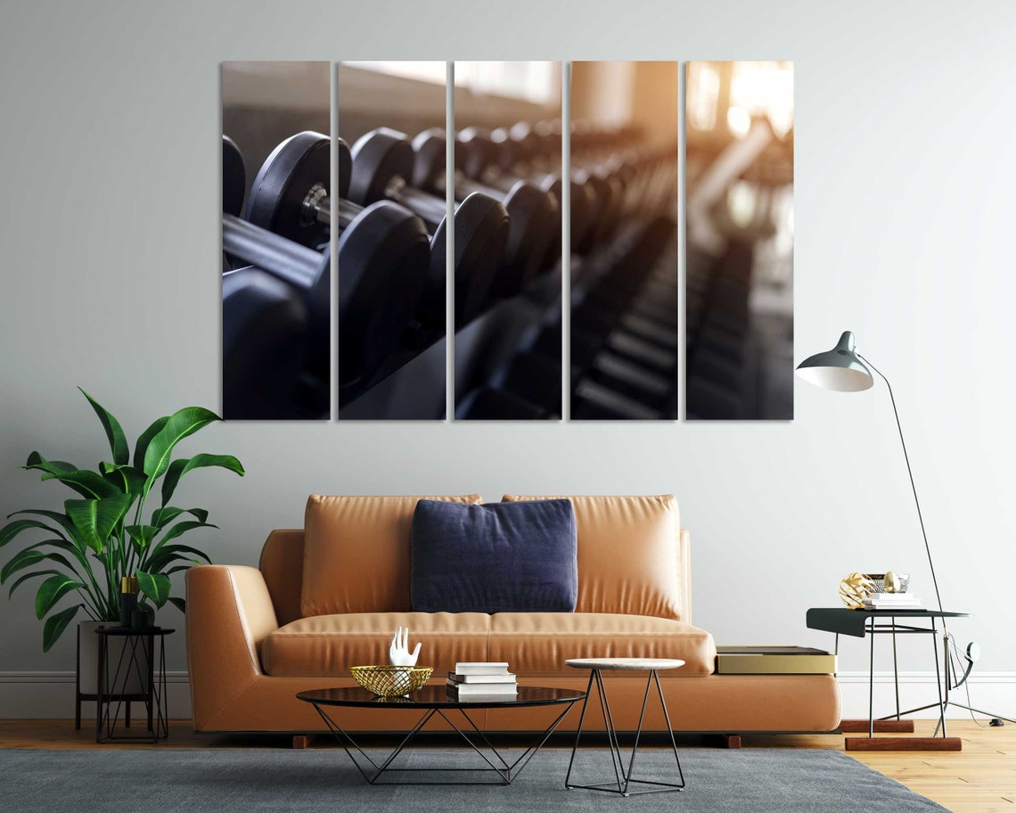 Dumbbells Row On Gym Rack Warm Light Fitness Motivation Poster - Image 7
