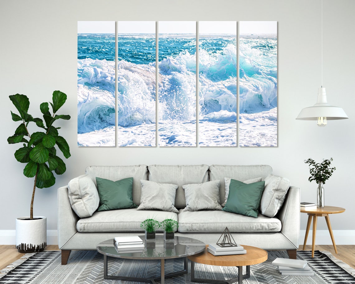 Raging Sea Wave For Wall Decor With Foam Waves For Kitchen Seascape Painting Decor For Home Nautical Artwork On Coast Print Art - Image 2