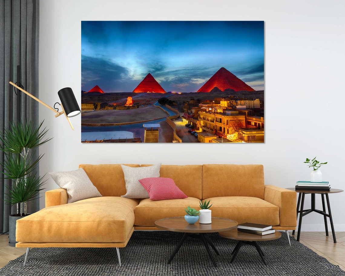 Egypt Pyramids Night Illuminated Giza Four Panel Ancient Poster - Image 5