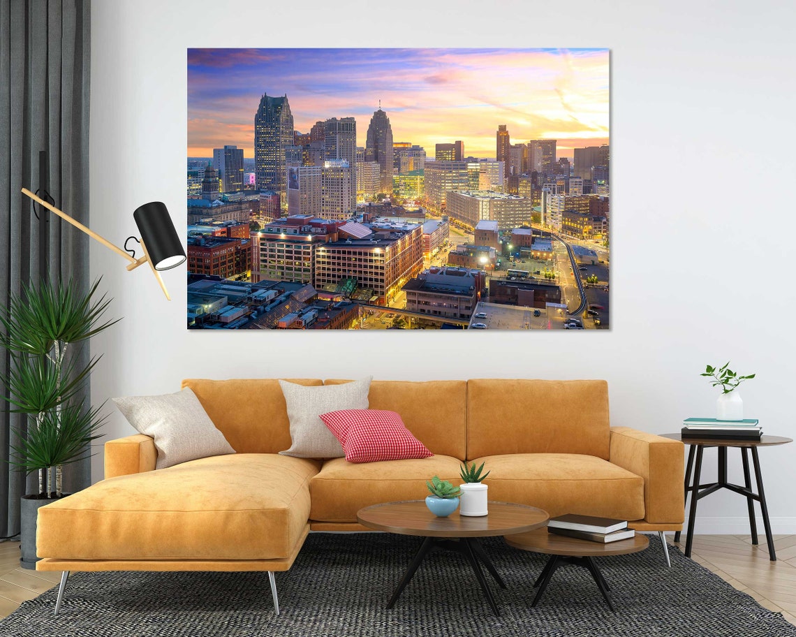 Downtown Detroit Michigan Skyline Sunset Purple Sky Travel Poster - Image 5