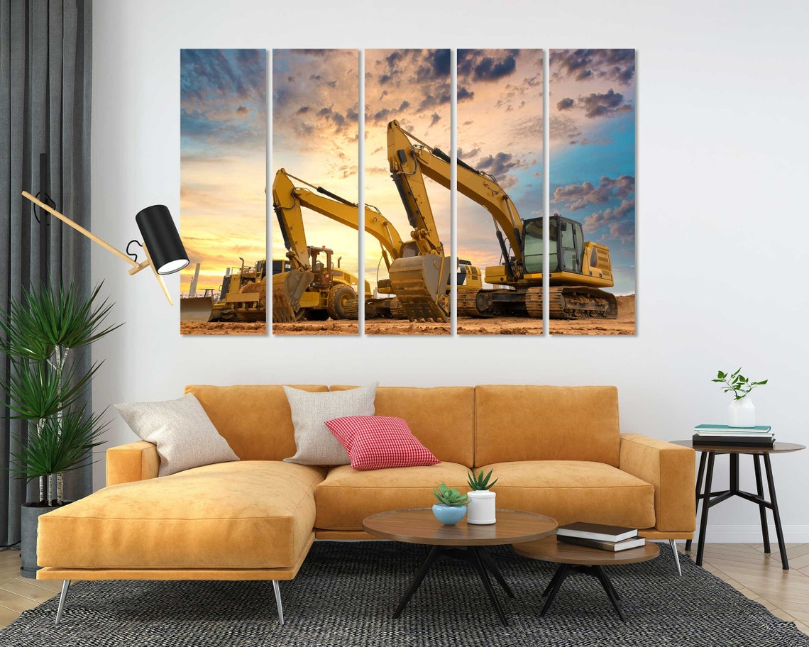 Yellow Excavators Construction Site Sunset Machinery Office Poster - Image 4