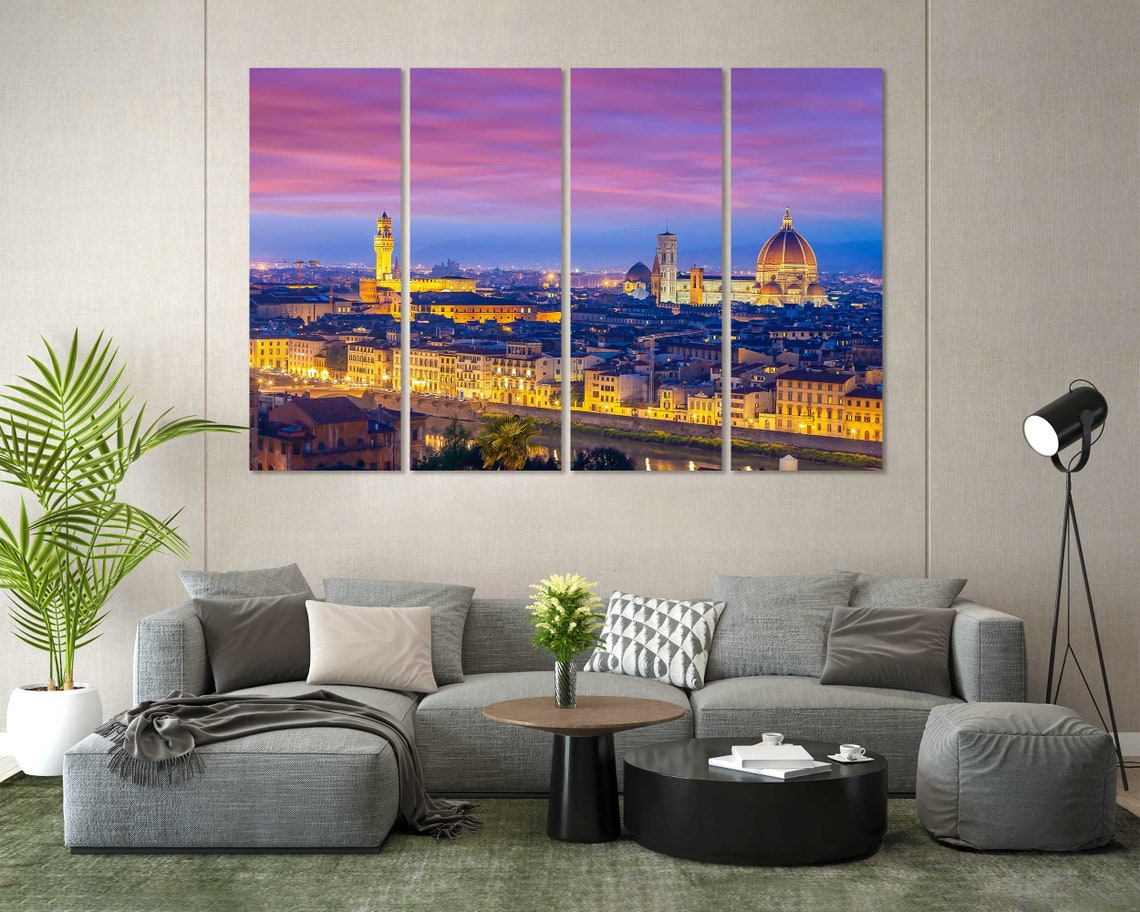 Florence Italy Night Duomo Pink Sky Arno River Lights Travel Poster - Image 2