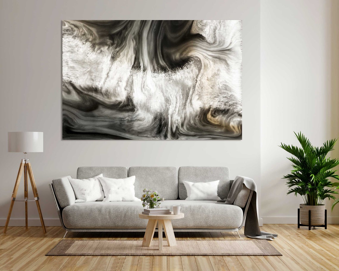 Black And White Marble Swirl Abstract Monochrome Fluid Art Poster