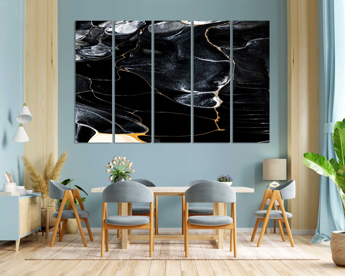 Black Marble Gold White Swirling Veins Luxury Abstract Art Poster - Image 3
