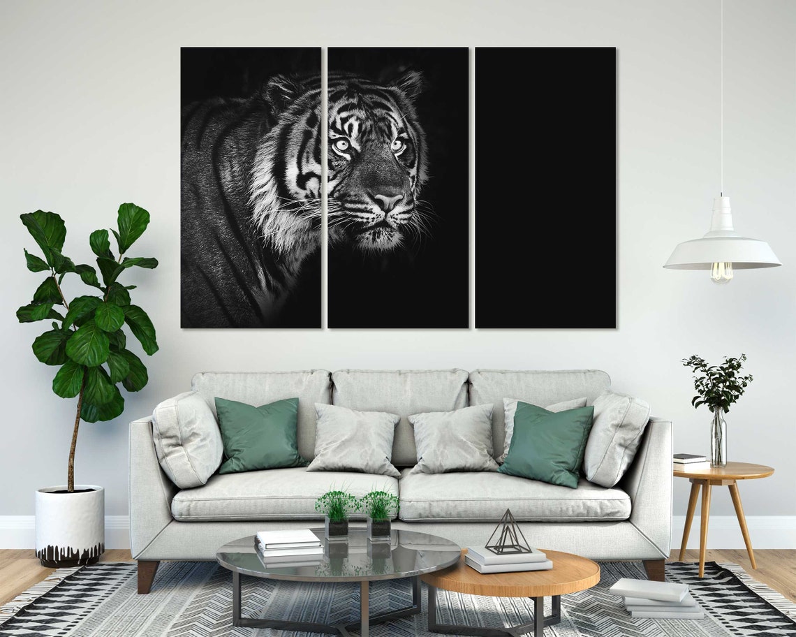 Black and White Tiger Face Dark Background Dramatic Wall Poster - Image 8