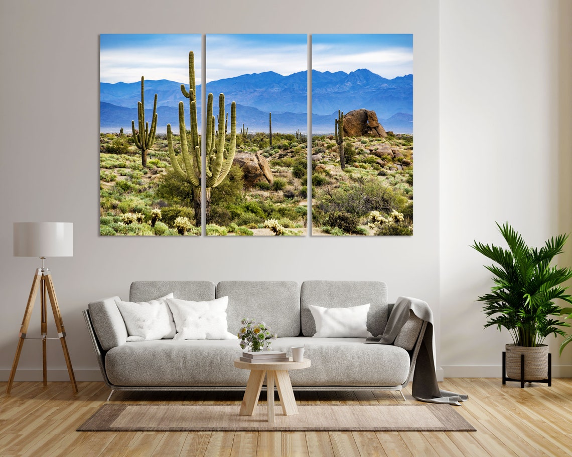 Saguaro Cactus Desert With Blue Mountains Landscape Photo Poster - Image 8
