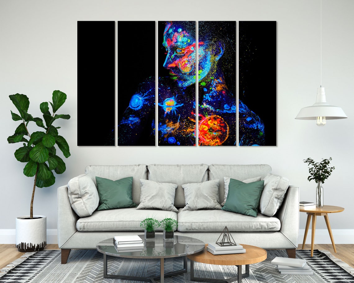 Woman With Neon Galaxy Body Paint Portrait On Black Background Poster - Image 6
