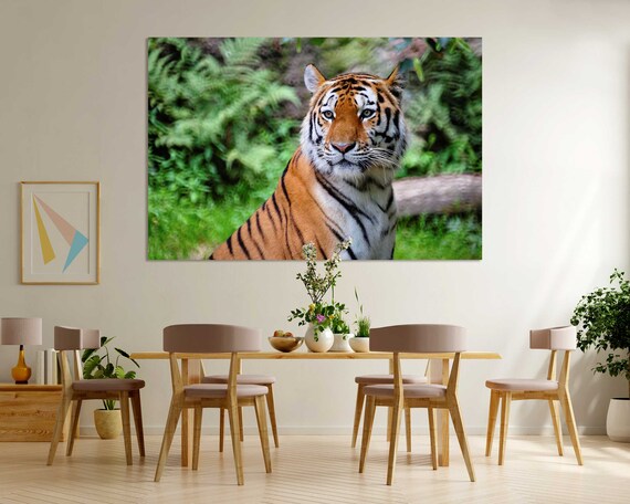 Majestic Tiger Portrait Green Jungle Background Big Cat Nature Poster