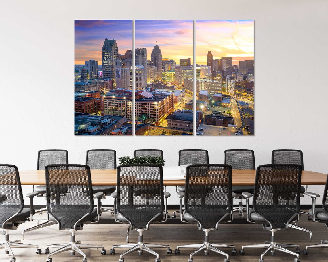 Detroit Twilight Art For Wall Detroit Michigan Wall Art Detroit Large Art Decor Detroit Painting On Michigan State Decor For Home - Image 4