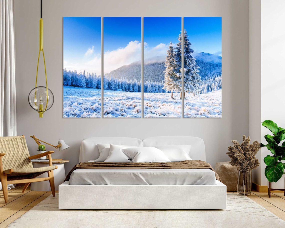 Snowy Winter Mountain Valley with Frosted Pines Blue Sky View Poster - Image 8
