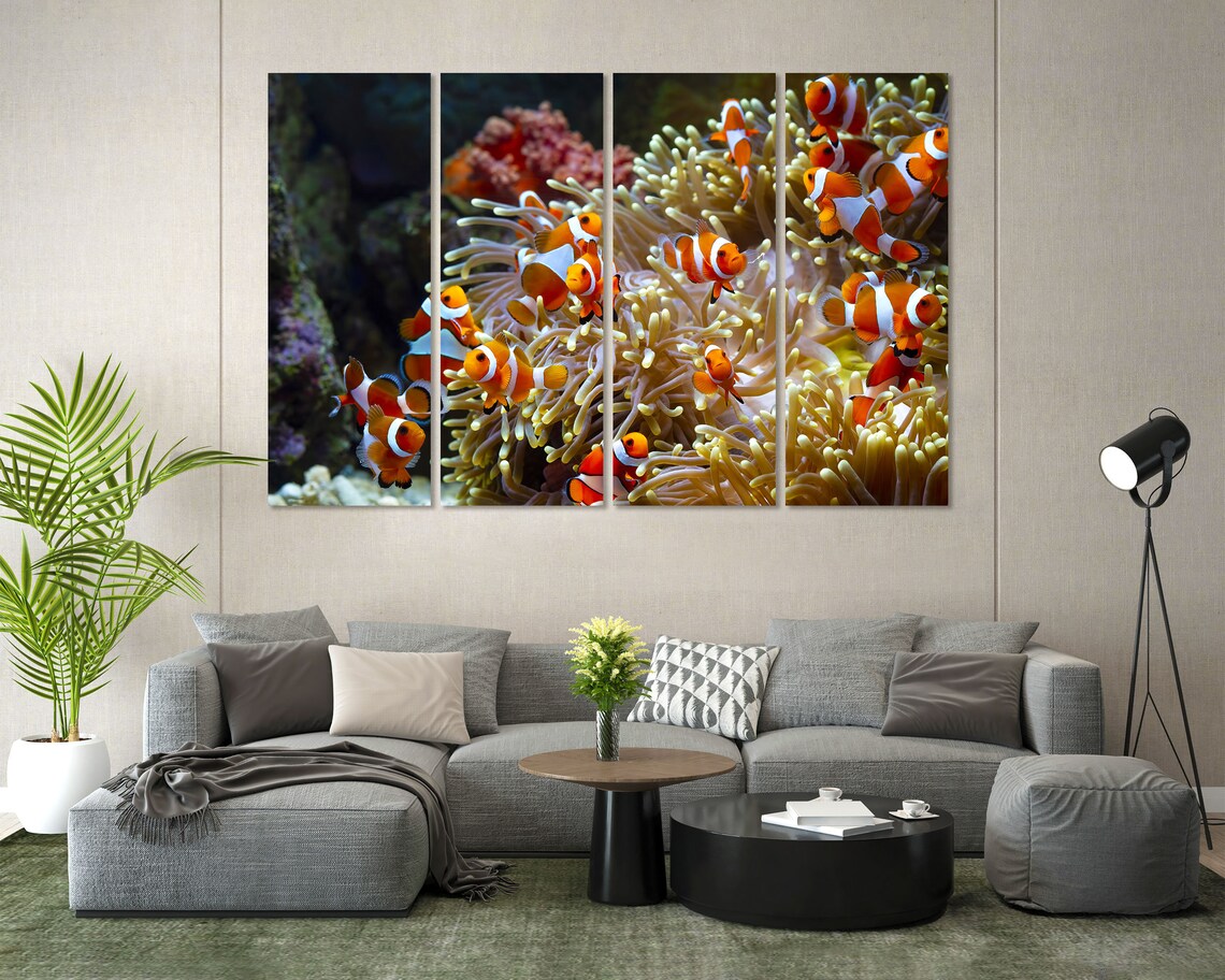Clownfish Swimming in Sea Anemone Colorful Coral Reef Wall Art Print - Image 6