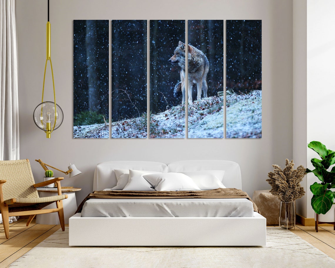 Gray Wolf Standing In Snowy Forest At Nightfall Wildlife Poster - Image 5