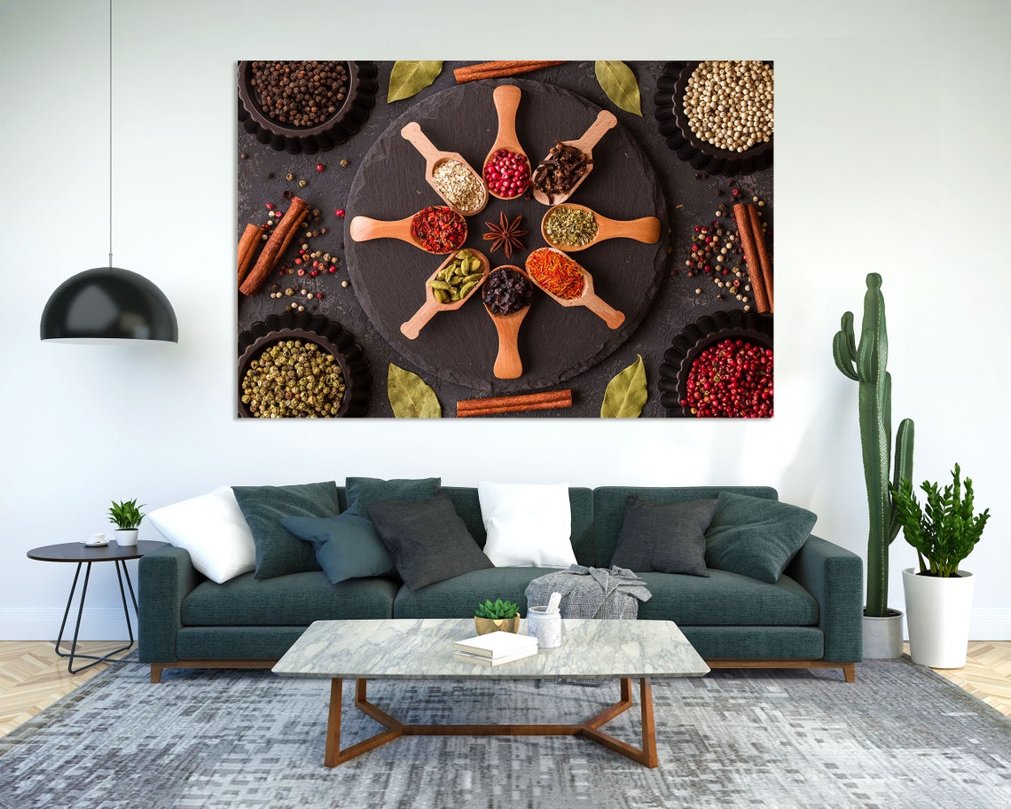 Colorful Spices Wooden Spoons Circle Top Down Kitchen Art Poster - Image 2